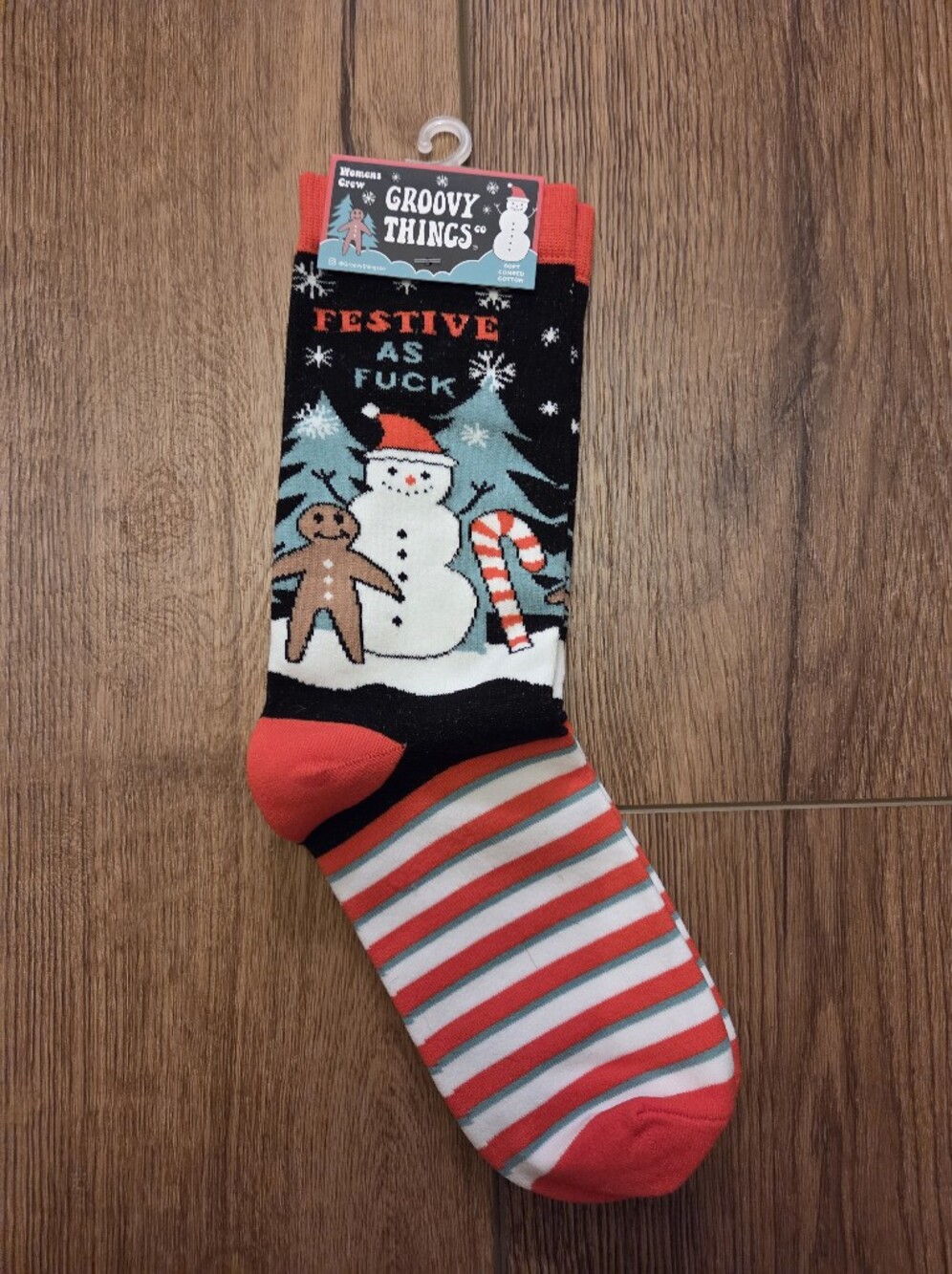 Groovy Things Festive Black & Red Holiday Crew Socks NWT